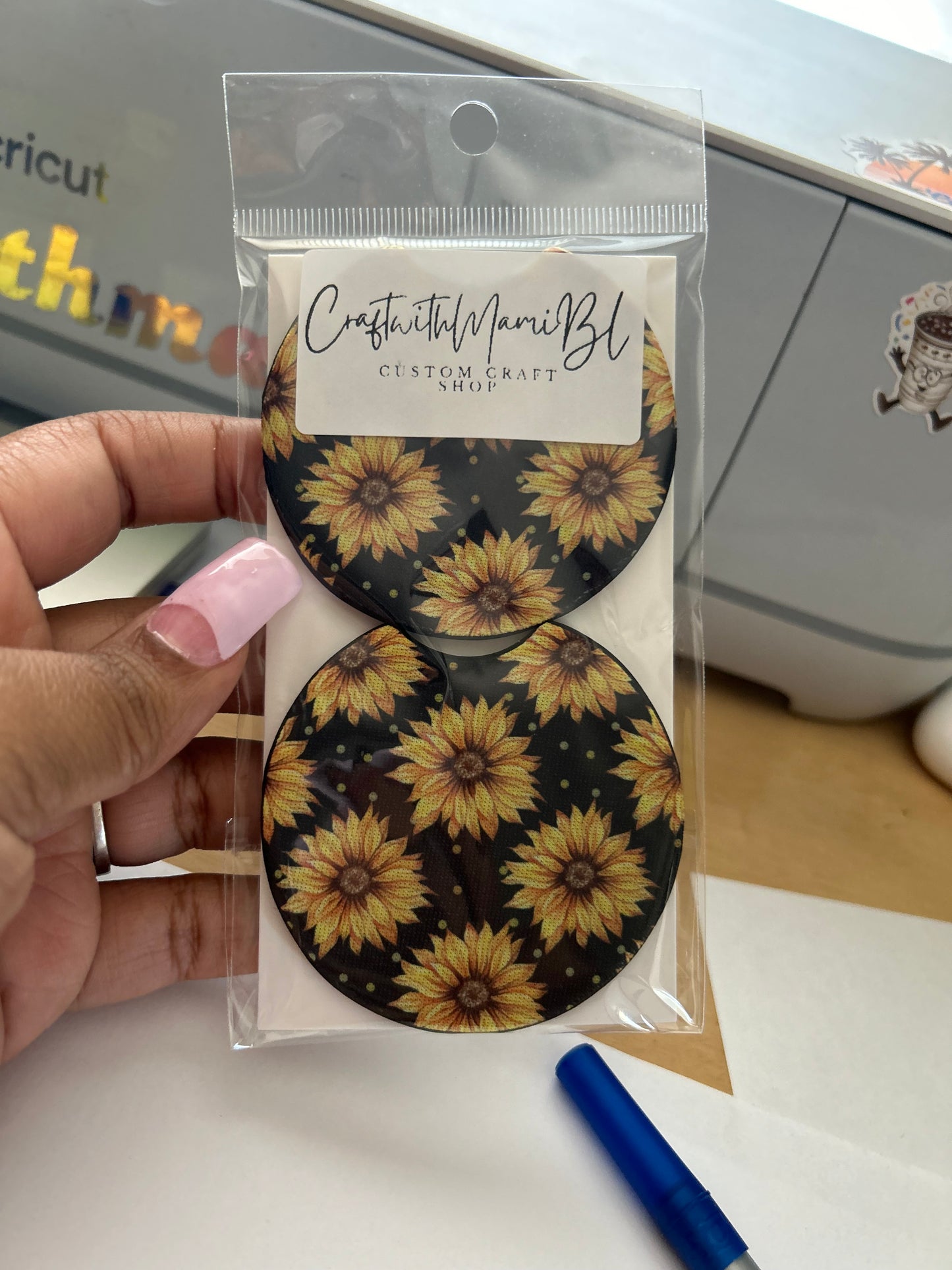 Cutesy Sunflower vibes Car Coasters
