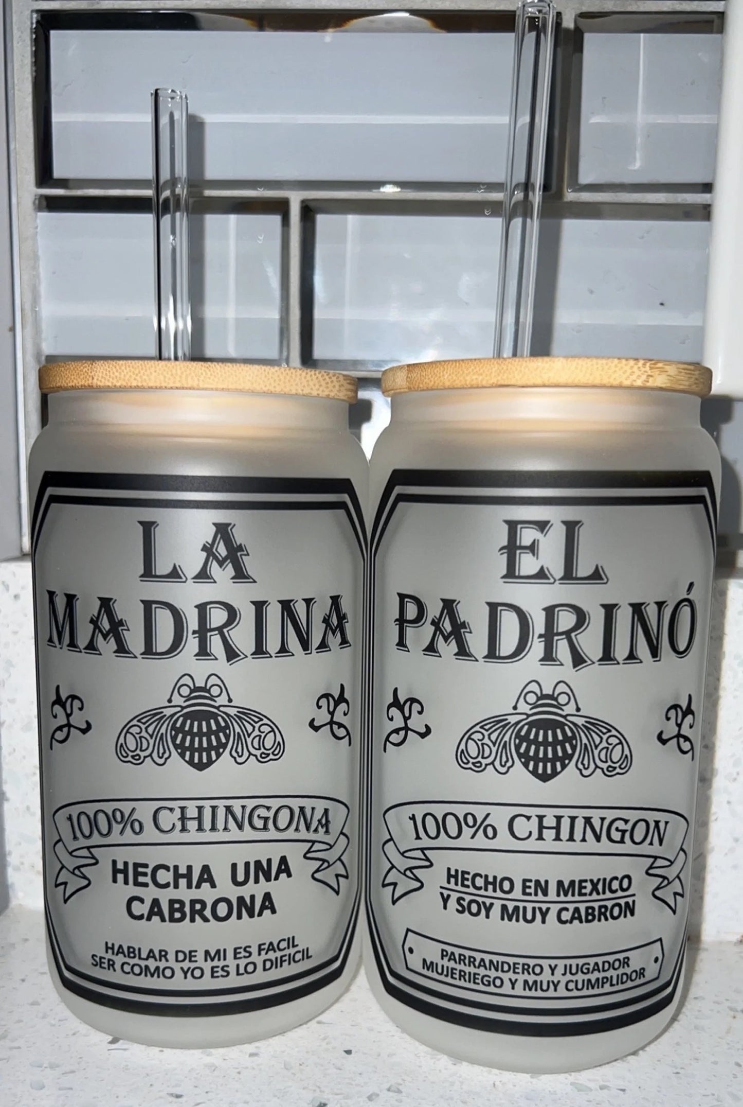Madrina & Padrino 16oz frosted glass (set)