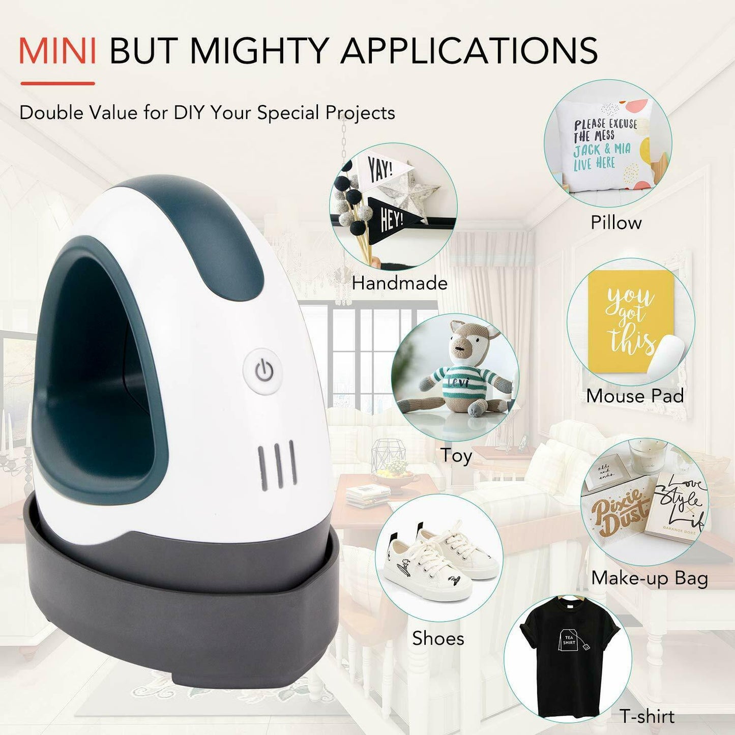 HTVRONT Portable MINI Heat Press Machine T-shirts Printing DIY Easy Heating Transfer Iron On HTV for Clothes Bags Hats Pads