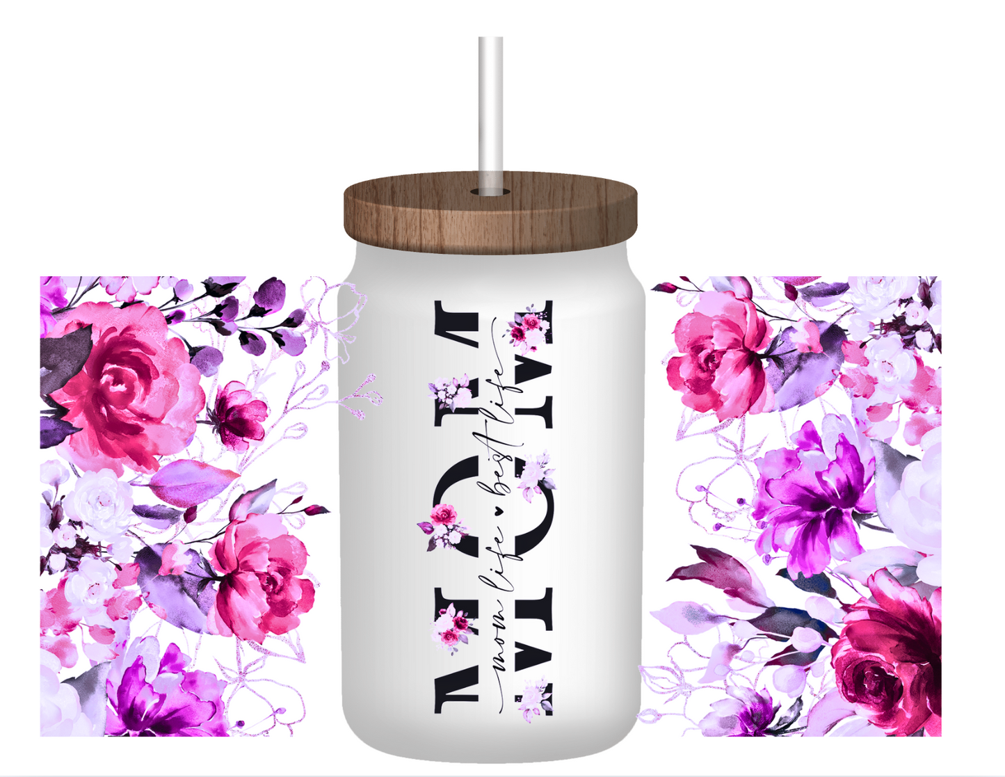 Mom floral 16oz glass cup