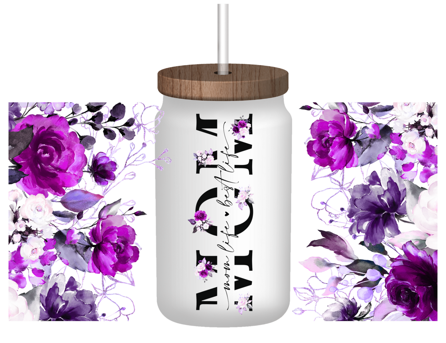 Mom floral 16oz glass cup