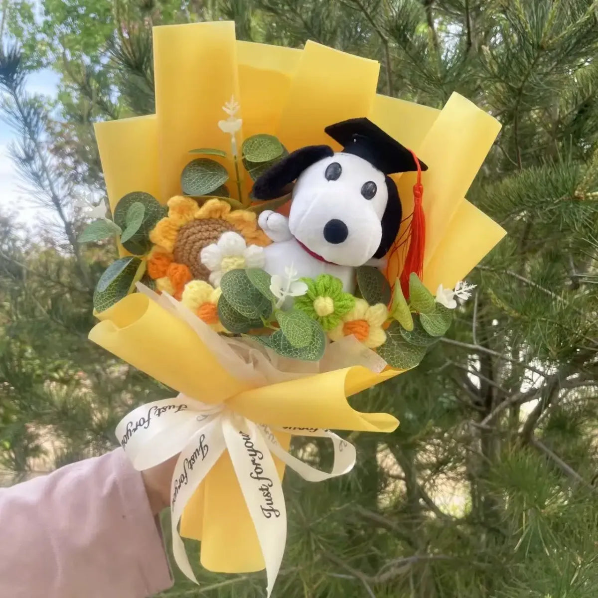 Kawaii Graduation Plush Bouquet – Cartoon Bear & Sunflower Gift Set