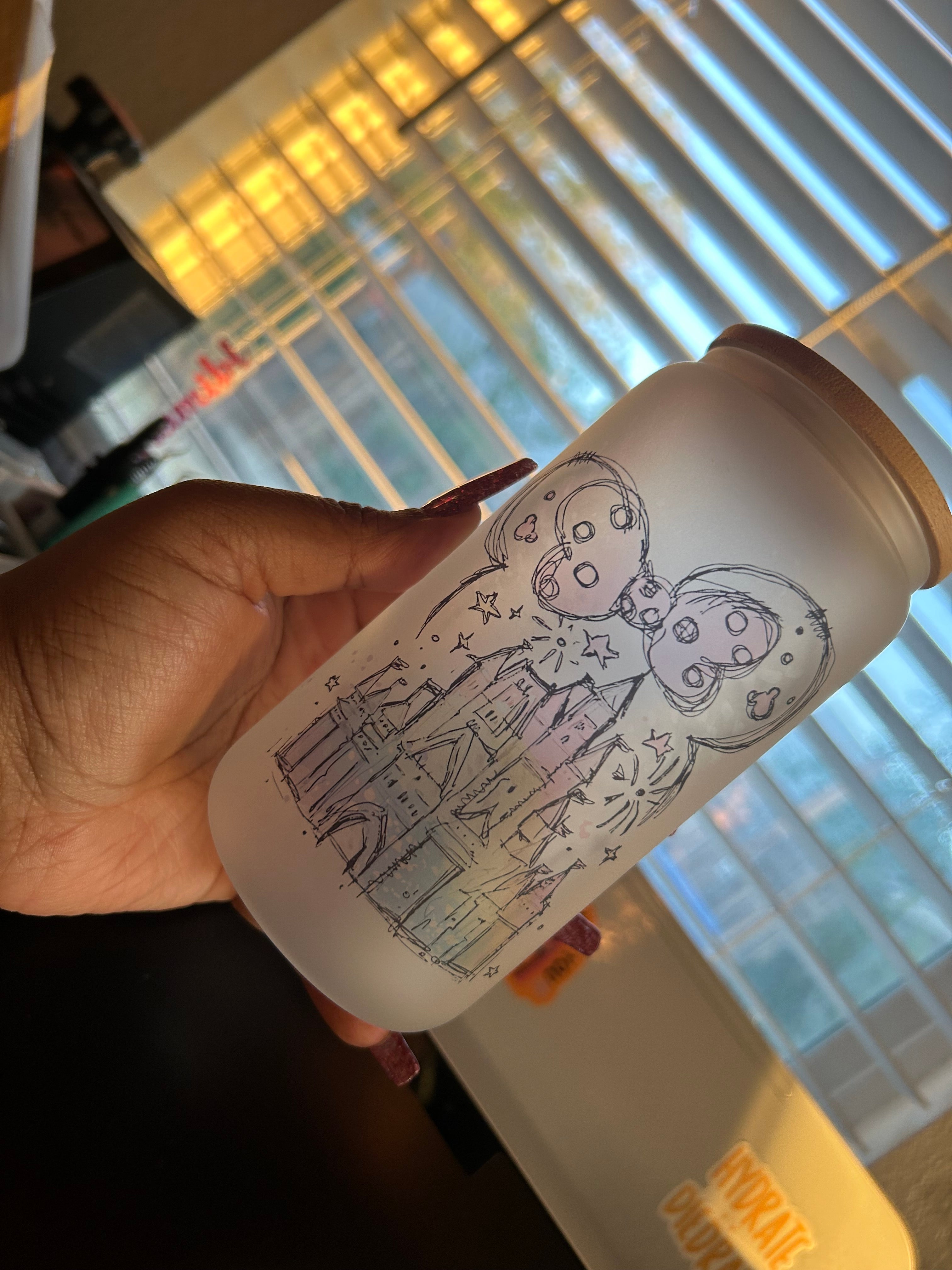 Rainbow Castle with Ears 16oz Frosted Glass