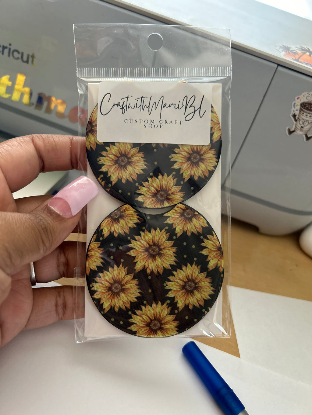 Cutesy Sunflower vibes Car Coasters