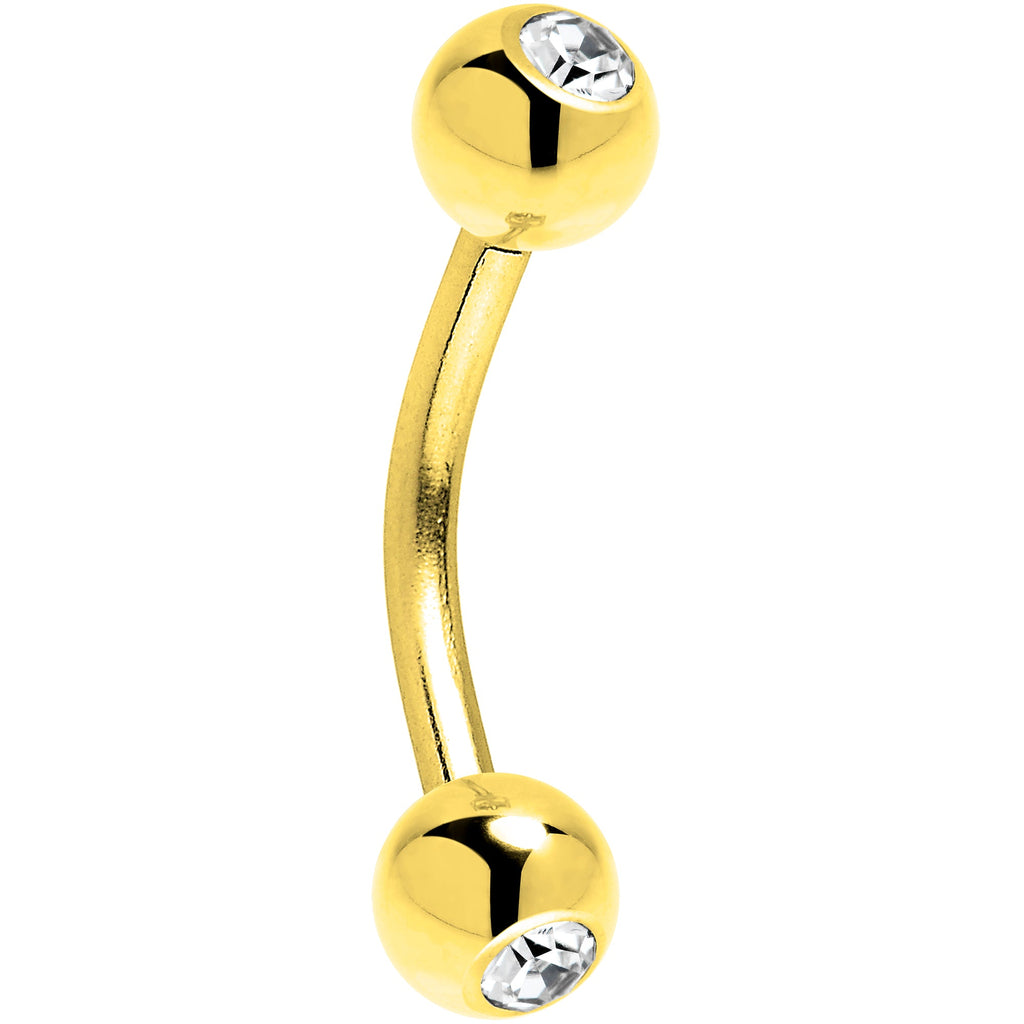 Solid 14k Yellow GOLD Cubic Zirconia Eyebrow Ring 16G 5/16 3mm
