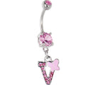 Pink Gem Butterfly INITIAL Dangle Belly Ring - LETTER V
