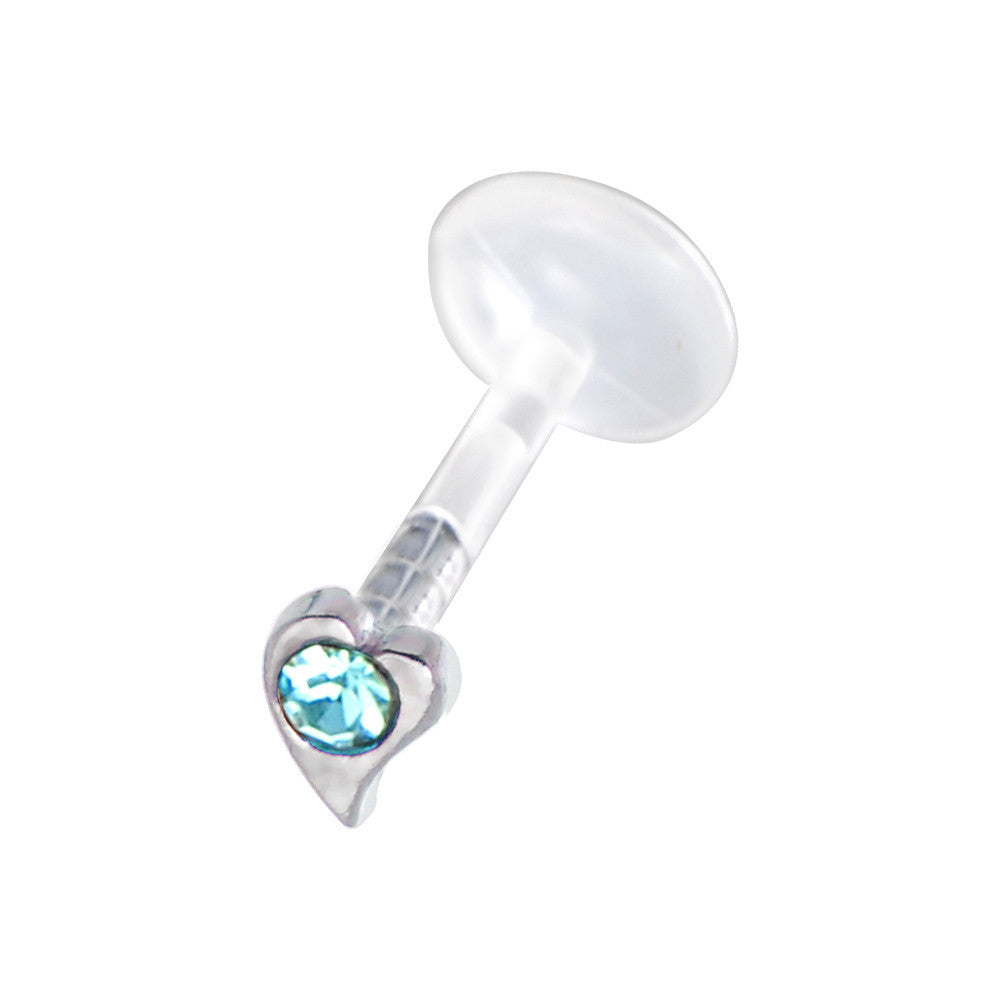 Sterling Silver 925 Aqua Heart Cubic Zirconia Tragus Earring Stud