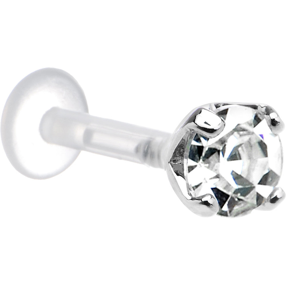 14G 5/16 Clear CZ Round Bioplast Tragus Labret Monroe