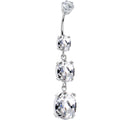 Sterling Silver 925 Clear Cubic Zirconia Regal Round Drop Belly Ring