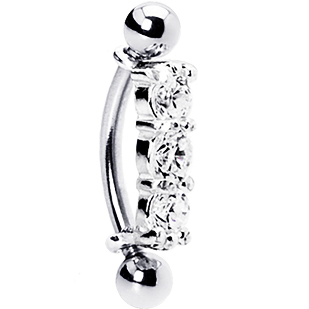 Silver 925 Clear Crystal Trilogy Eyebrow Ring