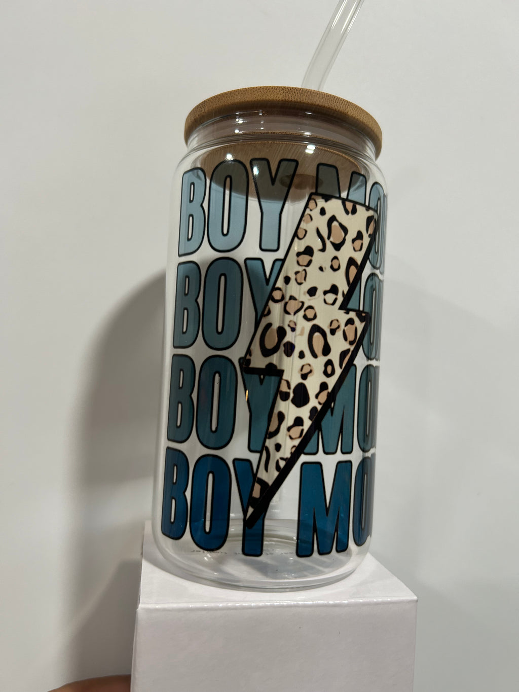 Boy Mom Cheetah bolt 16oz cup