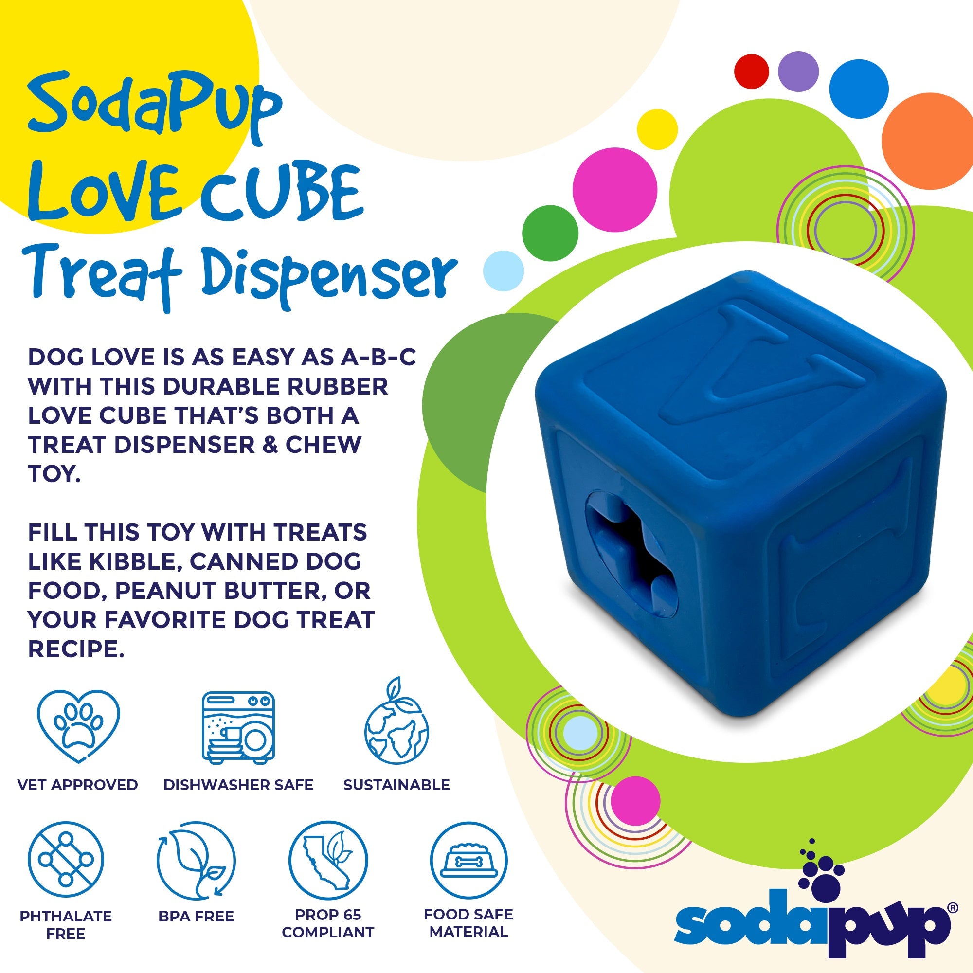 Love Cube eDispenser - Durable Rubber Chew Toy & Treat Dispenser | USA Made