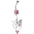 Pink CZ Heart Fairy Belly Ring