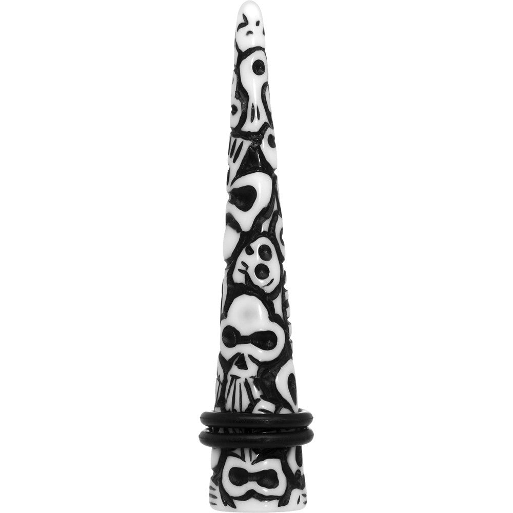 00G Black White Resin Native Skull Taper