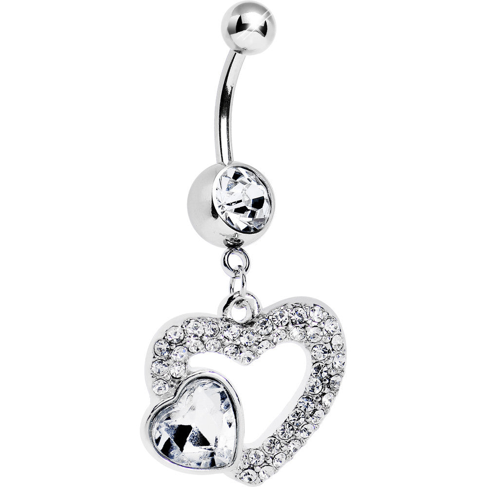 Clear Gem Hollow Heart Dangle Belly Ring