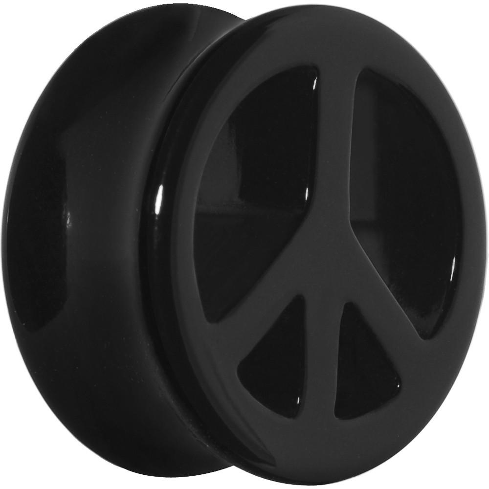 Acrylic Black Peace Sign Tunnel Plug 2G to 20mm