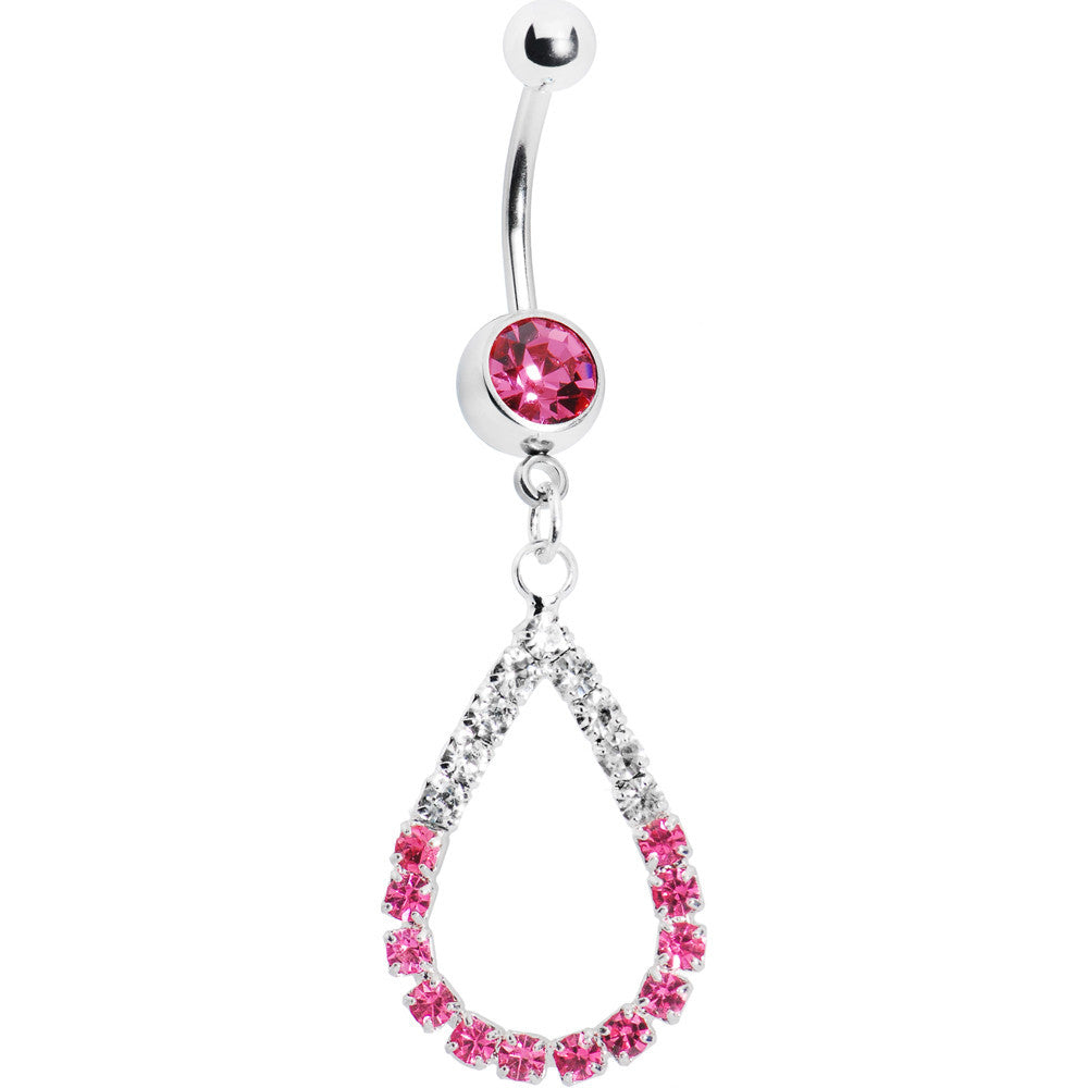 Clear Pink Jeweled Teardrop Belly Ring