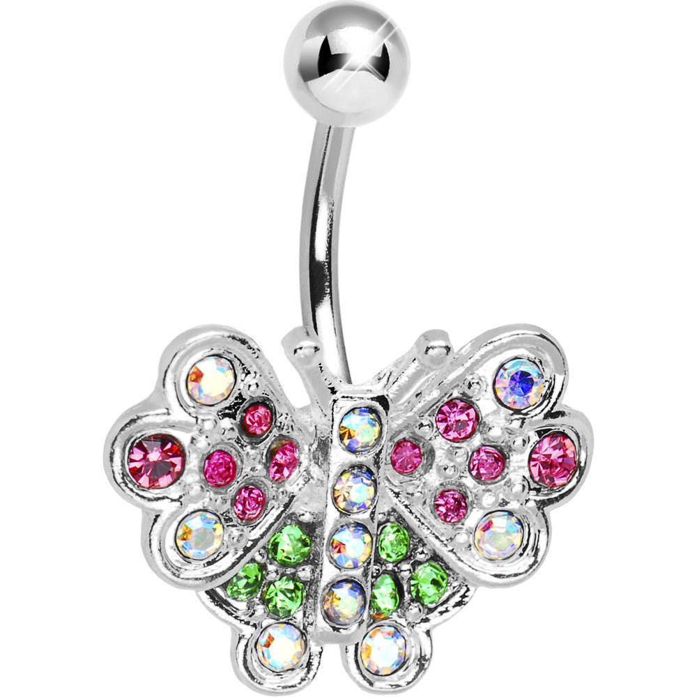 Multi Gem Colorful Butterfly Belly Ring