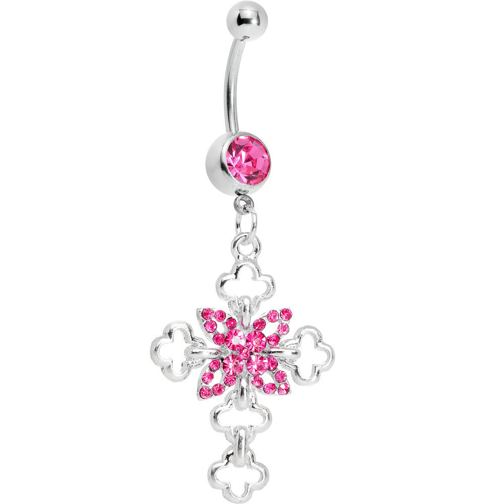 Embellished Pink Gem Cross Belly Ring