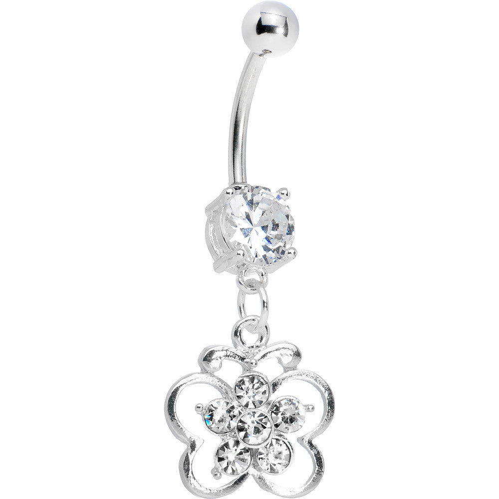 Crystalline Gem Flower Center Butterfly Belly Ring