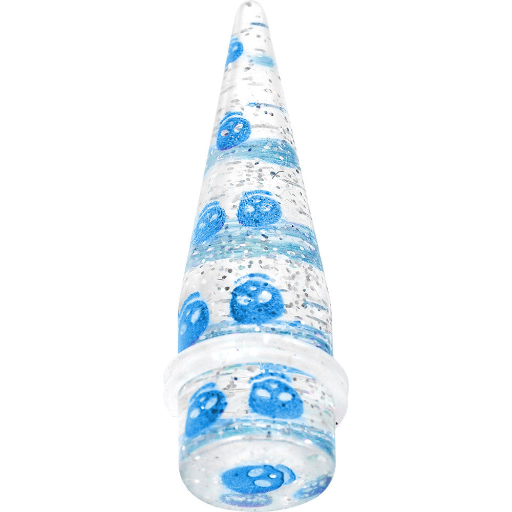 5/8 Clear Acrylic Glitter Blue Skull Confetti Taper