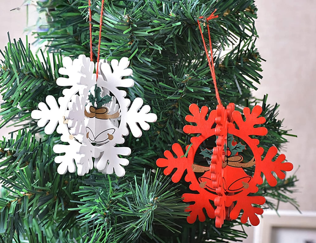 3D Snowflake Christmas Ornaments Hand Painted Wood