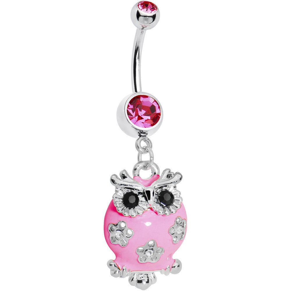 Pink Gem Flower Owl Belly Ring
