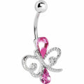 Pink Gem Teardrop Inversion Butterfly Belly Ring