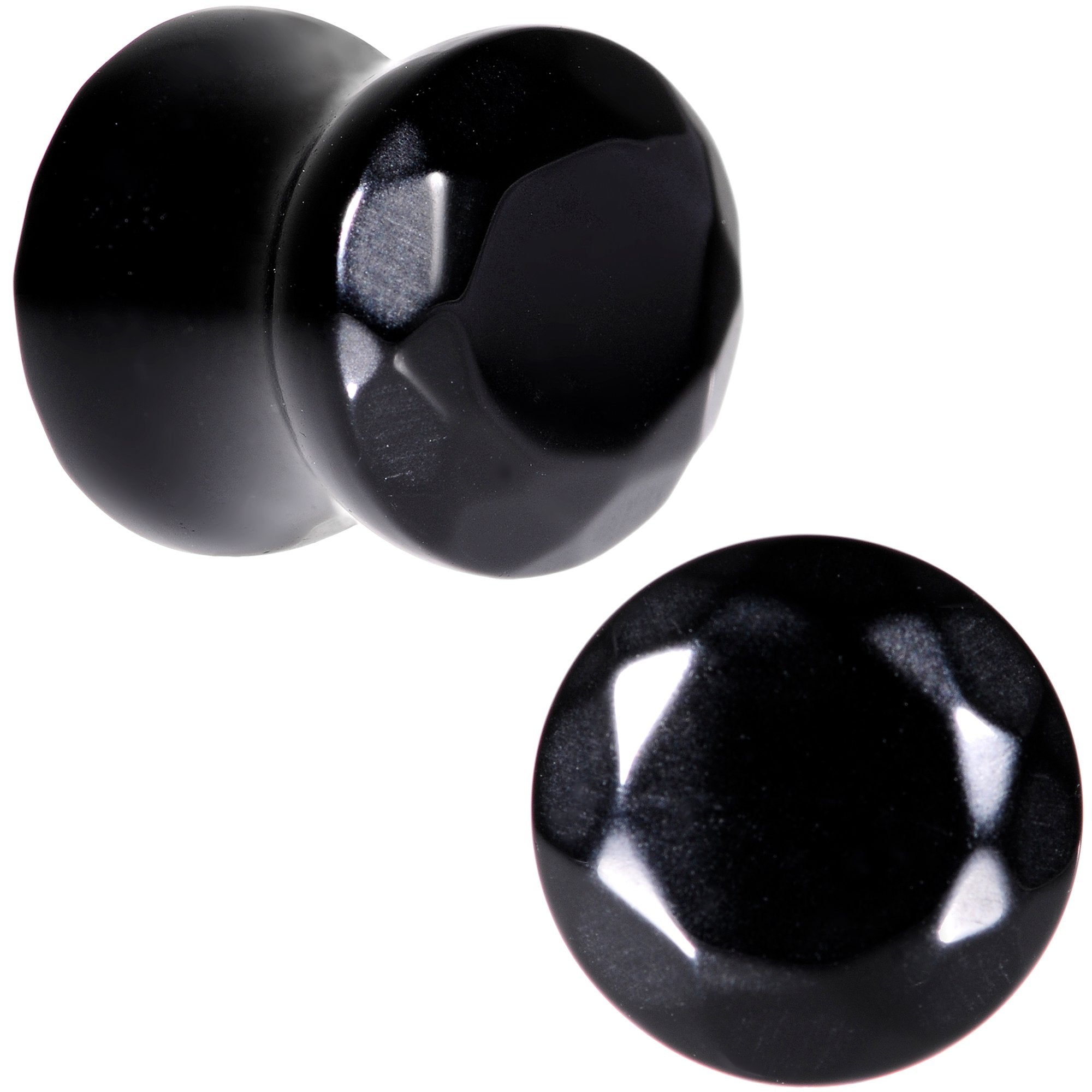 00G Black Agate Semi Precious Stone Saddle Plug Set