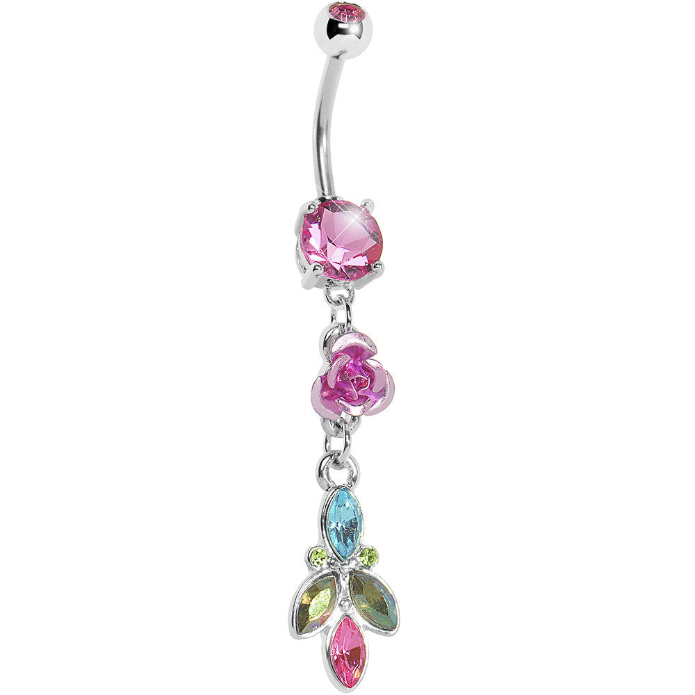 Pink Gem Rose Flower Cosmic Floral Belly Ring