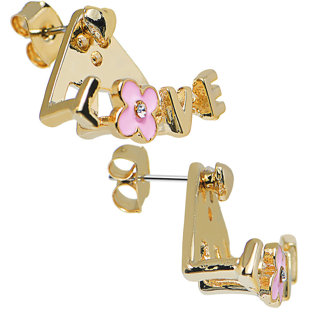 Gold Tone Flower Love Earlobe Cuff Stud Earring
