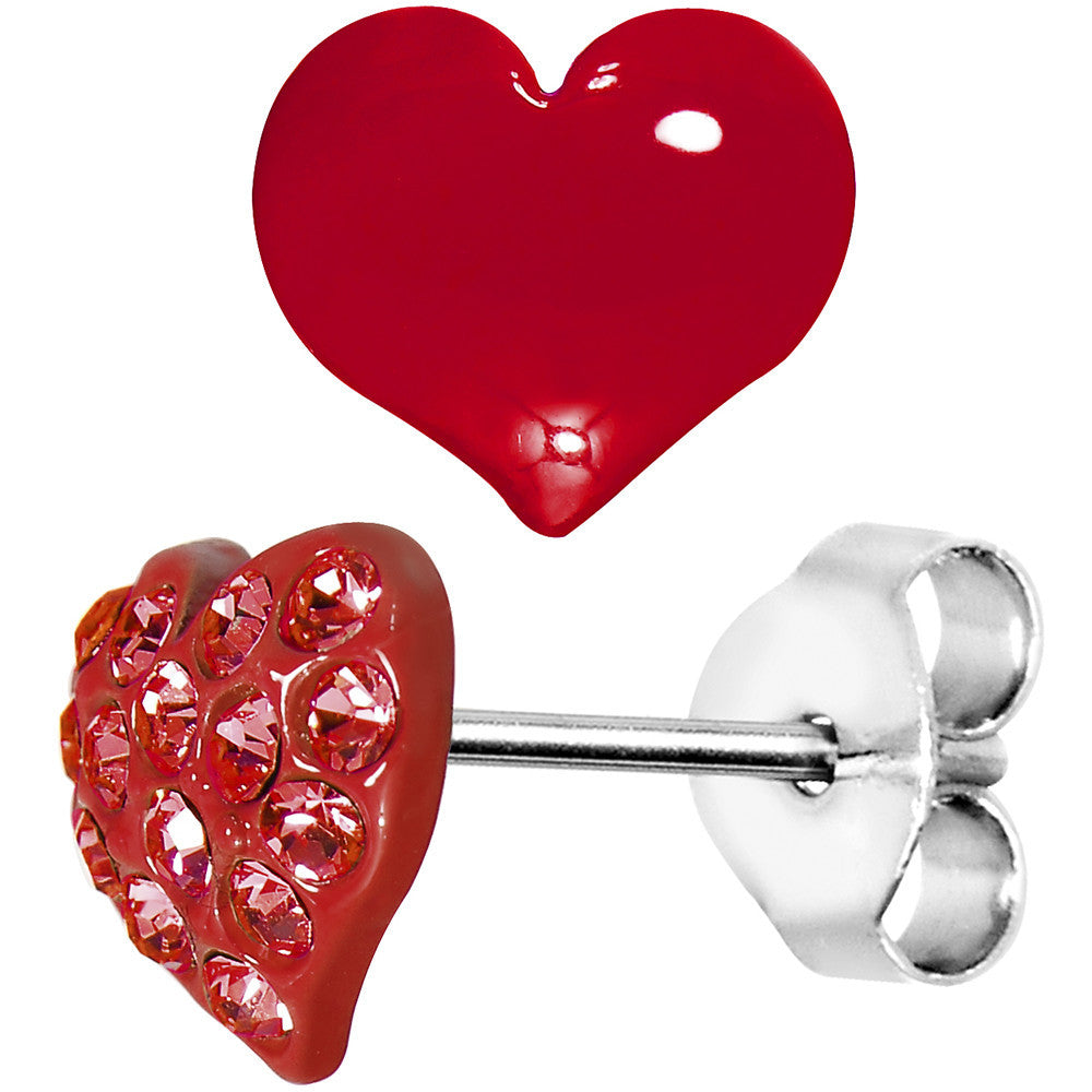 Red Gem Heart to Heart Stud Earrings