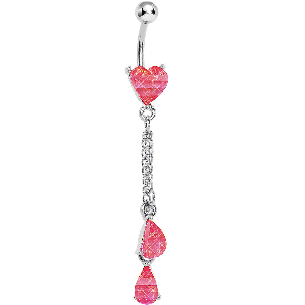 Pink Gem Peachy Heart Drops Belly Ring
