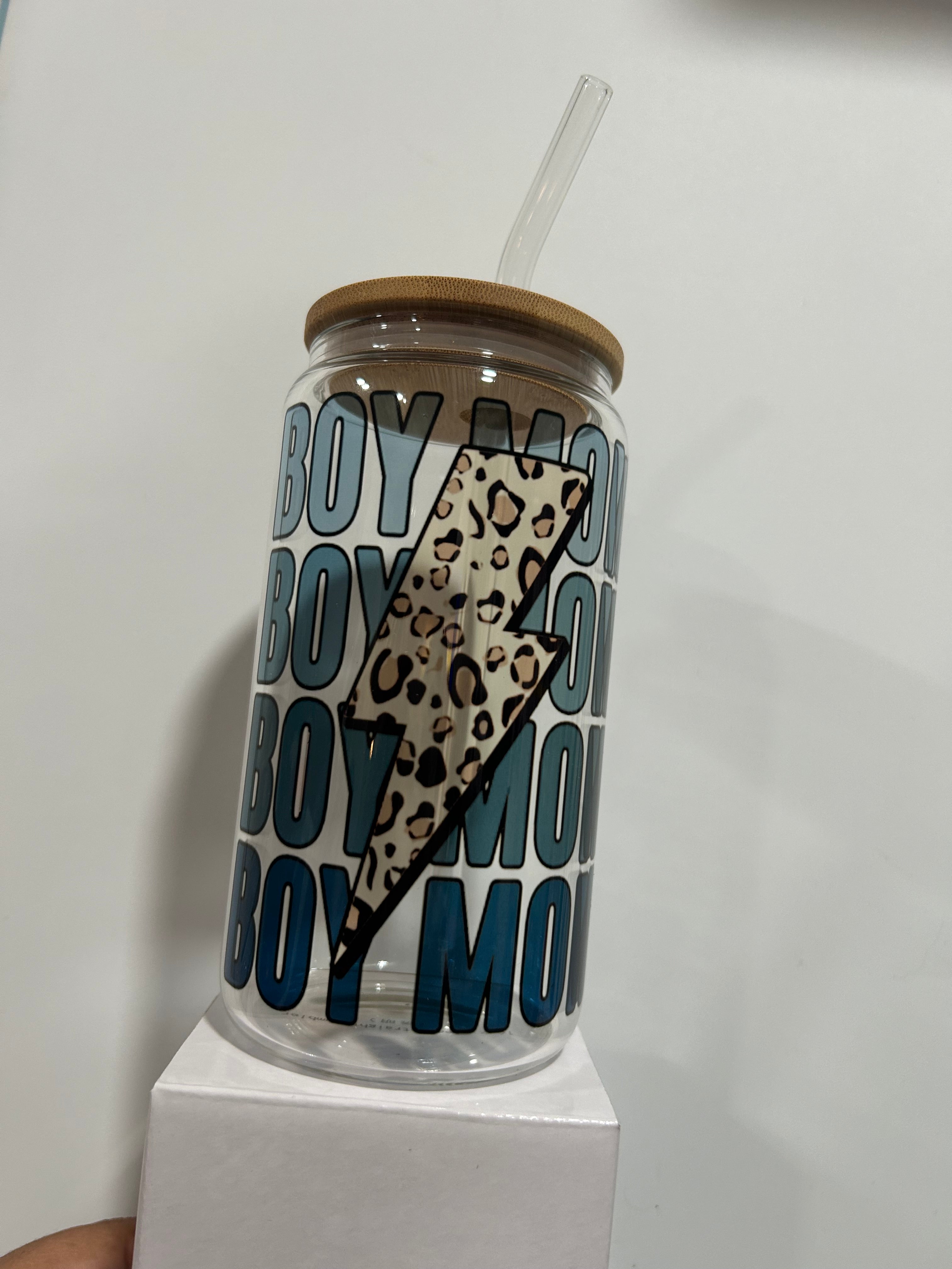 Boy Mom Cheetah bolt 16oz cup