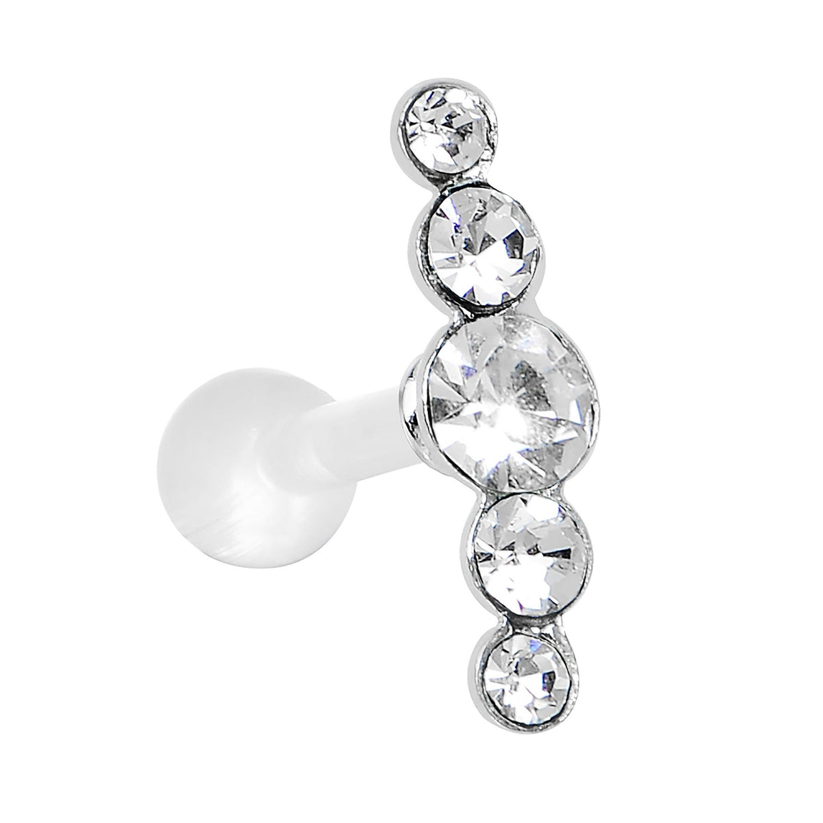 White Acrylic 925 Silver Clear Gem Left Cartilage Earring