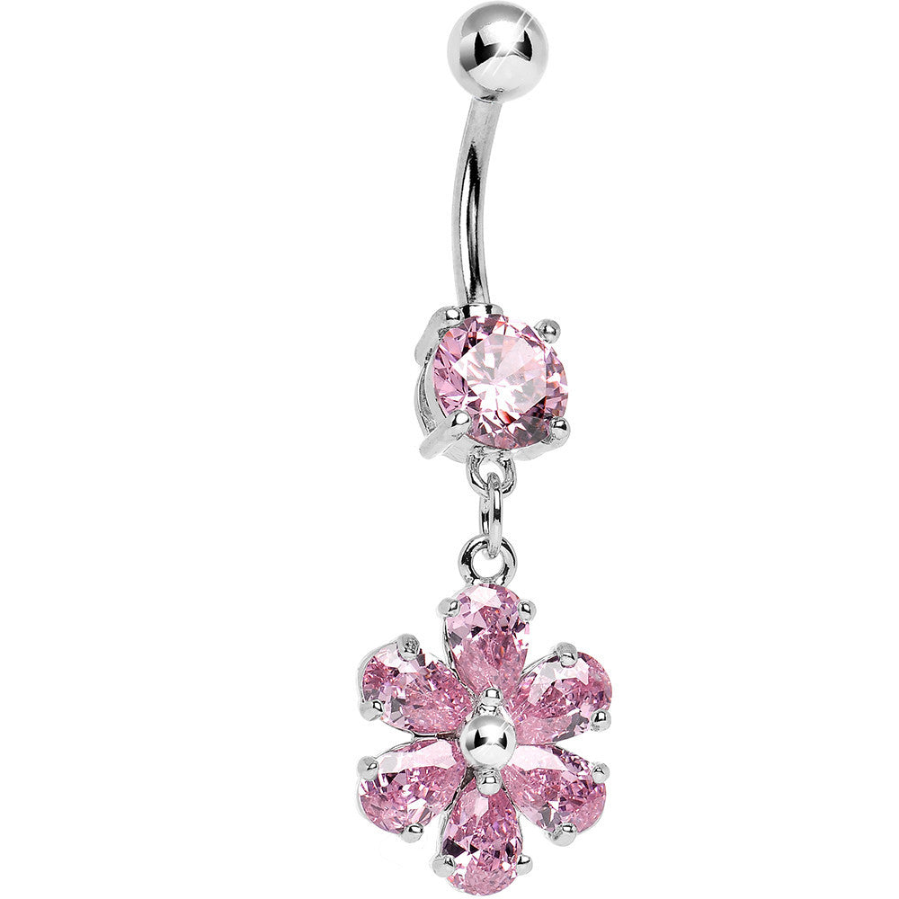 Pink Gem Flower Dazzler Dangle Belly Ring