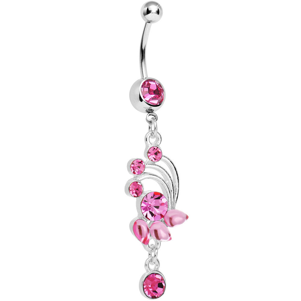 Pink Gem Teardrop Petal Dangle Belly Ring