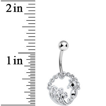 Crystalline Gem Paved Preening Peacock Belly Ring