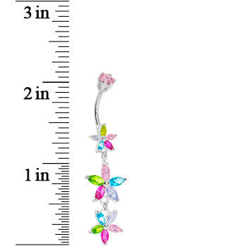 Silver 925 Light Pastel CZ Floral Drop Belly Ring