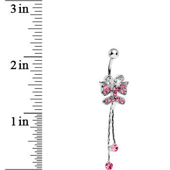 Pink Gem Butterfly Bow Dangle Belly Ring