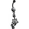 Crystalline Gem Black Heart Cherries Hollow Star Dangle Belly Ring