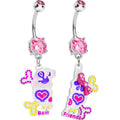 Light Pink Gem Sugar Skull Best Friends Dangle Belly Ring Set