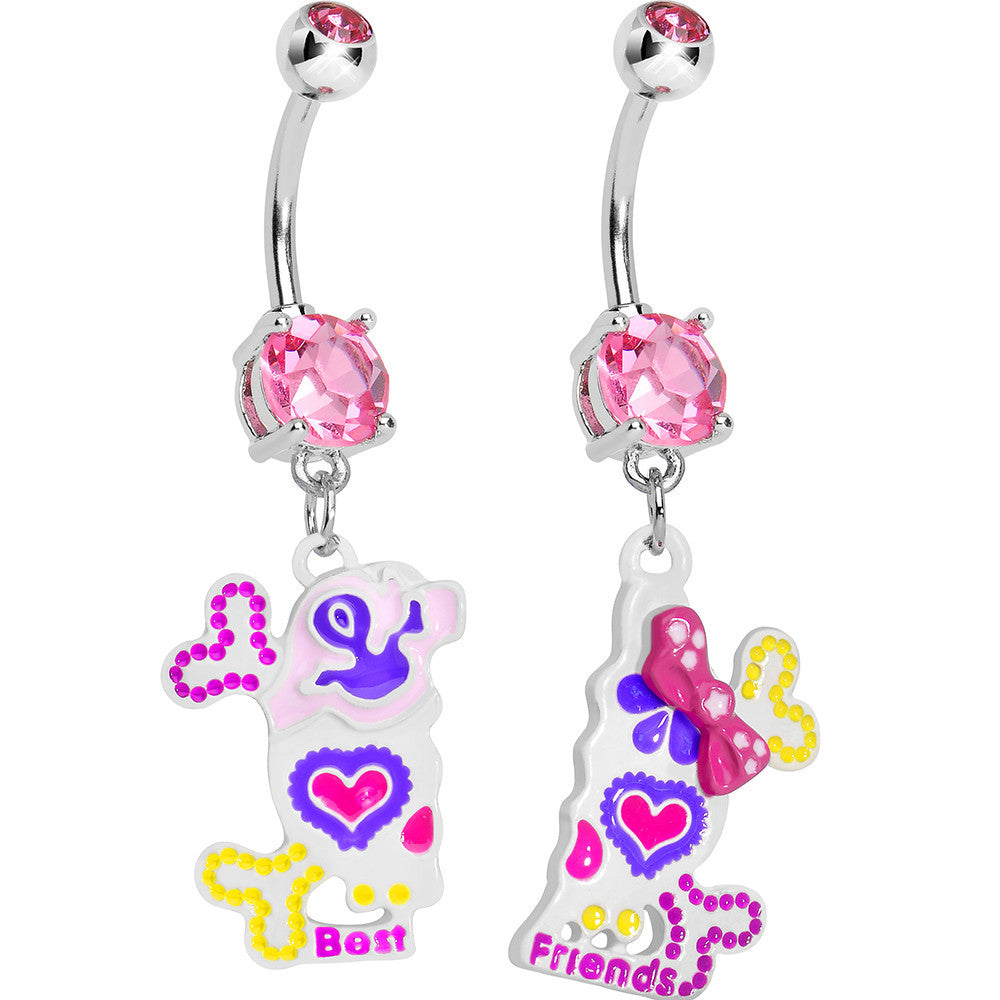 Light Pink Gem Sugar Skull Best Friends Dangle Belly Ring Set