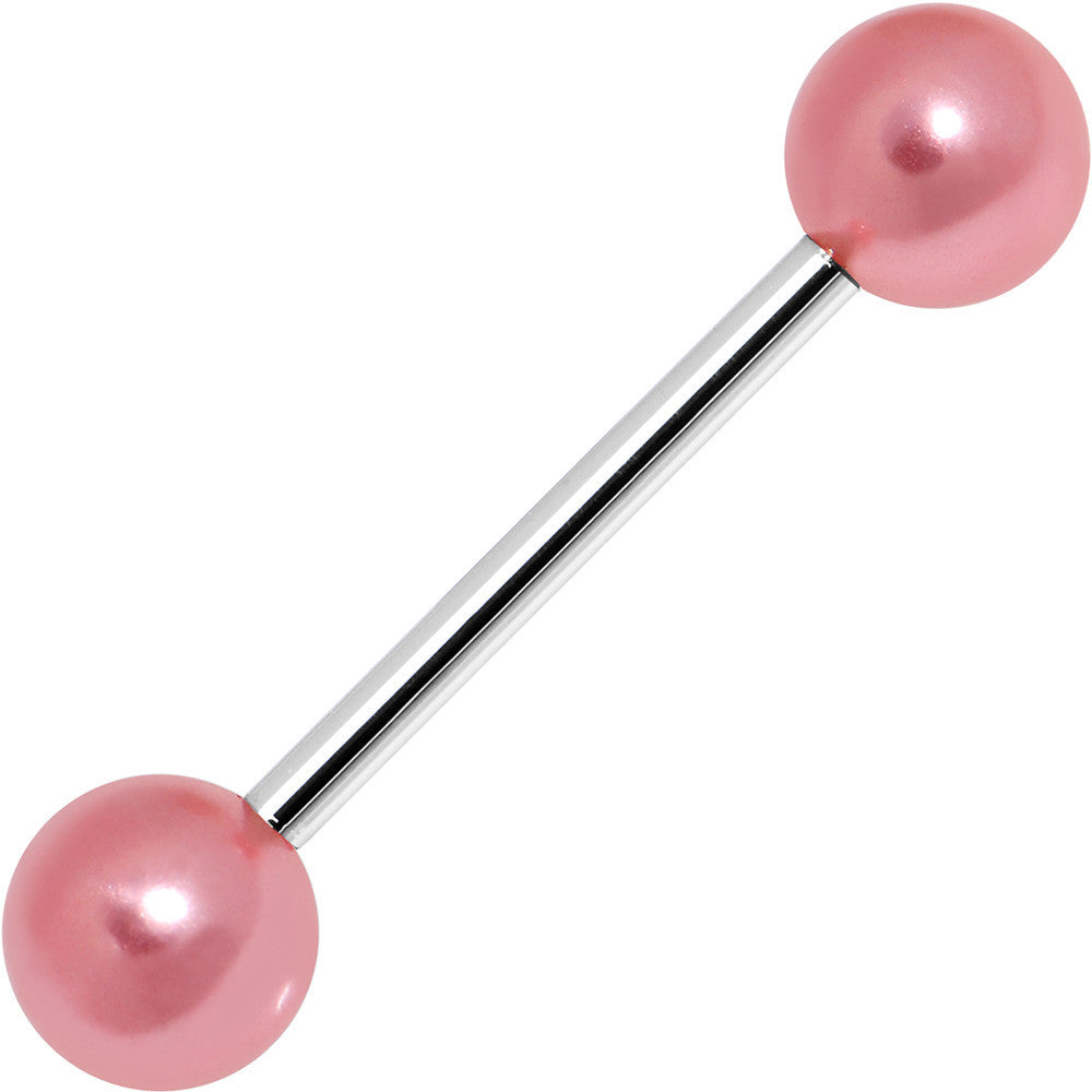 Pink Faux Pearl Acrylic Barbell Tongue Ring