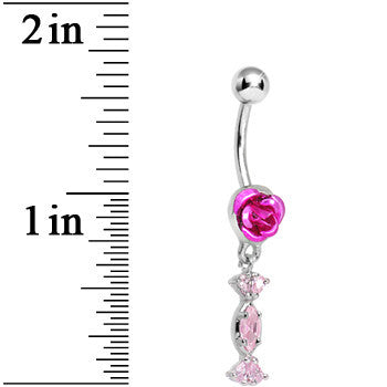 Rose Flower with Pink Gem Candy Wrapper Dangle Belly Ring