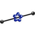 Black Anodized Titanium Blue Hawaiian Flower Industrial Barbell