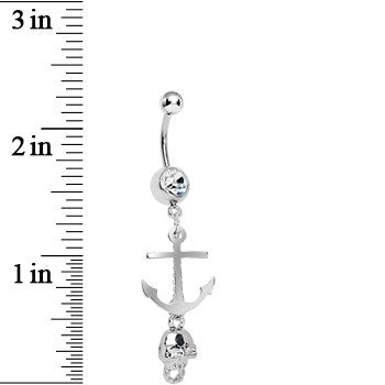 Clear Gem Ghost of the Sea Nautical Anchor and Skull Dangle Belly Ring