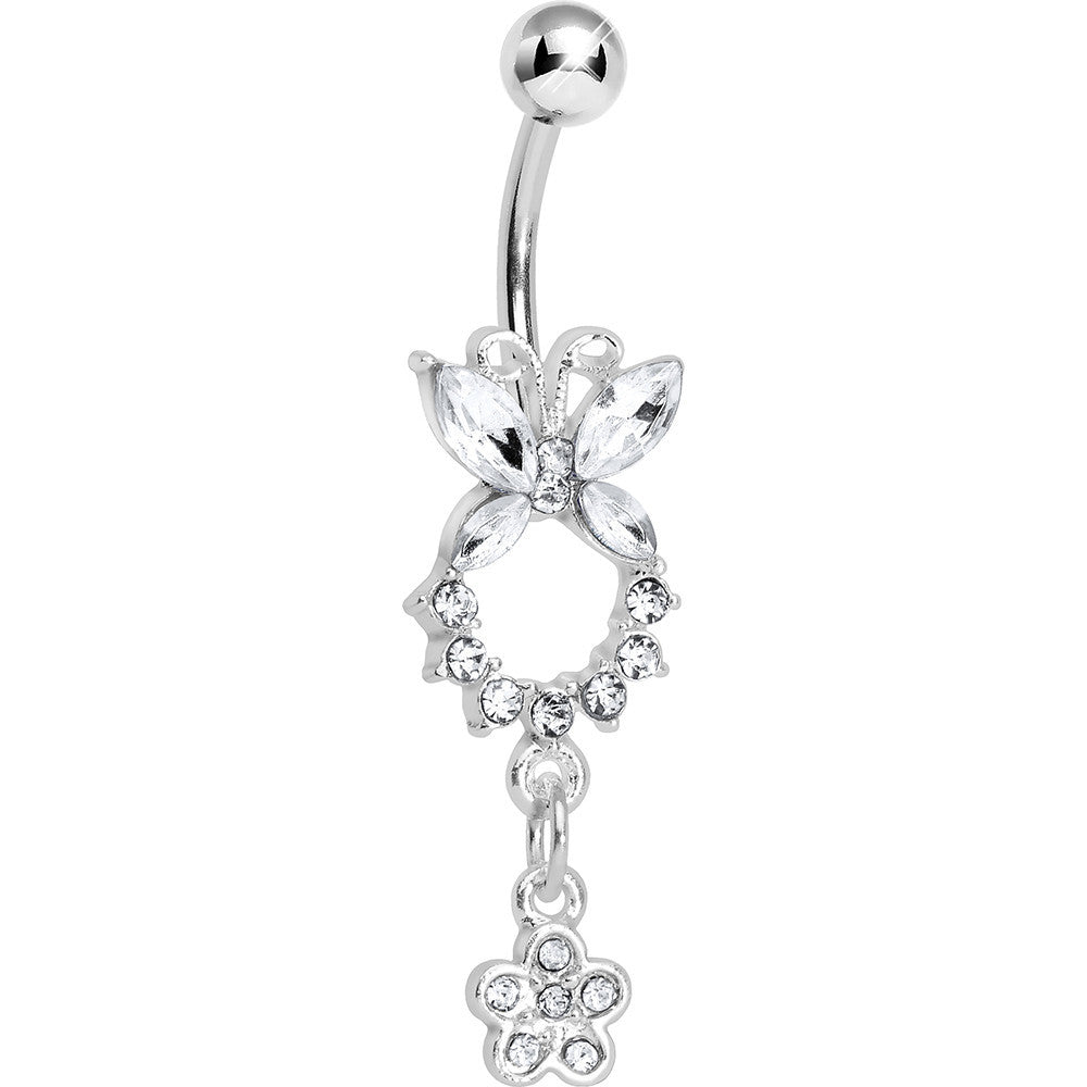 Clear Gem Hollow Eternity Butterfly Dangle Belly Ring