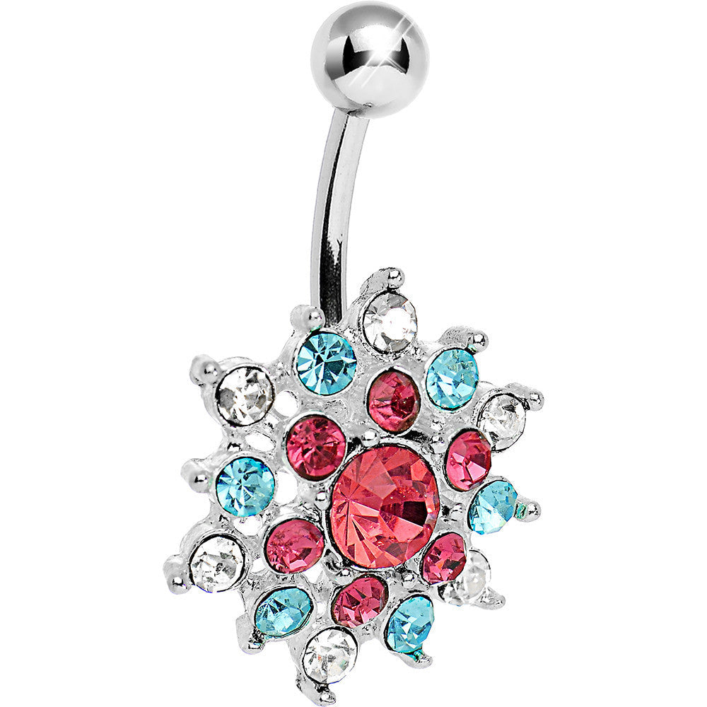 Crystalline Pink Aqua Gem Bursting Flower Belly Ring