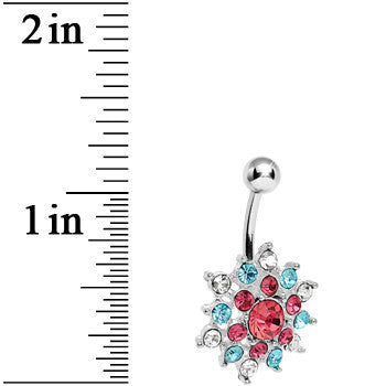 Crystalline Pink Aqua Gem Bursting Flower Belly Ring
